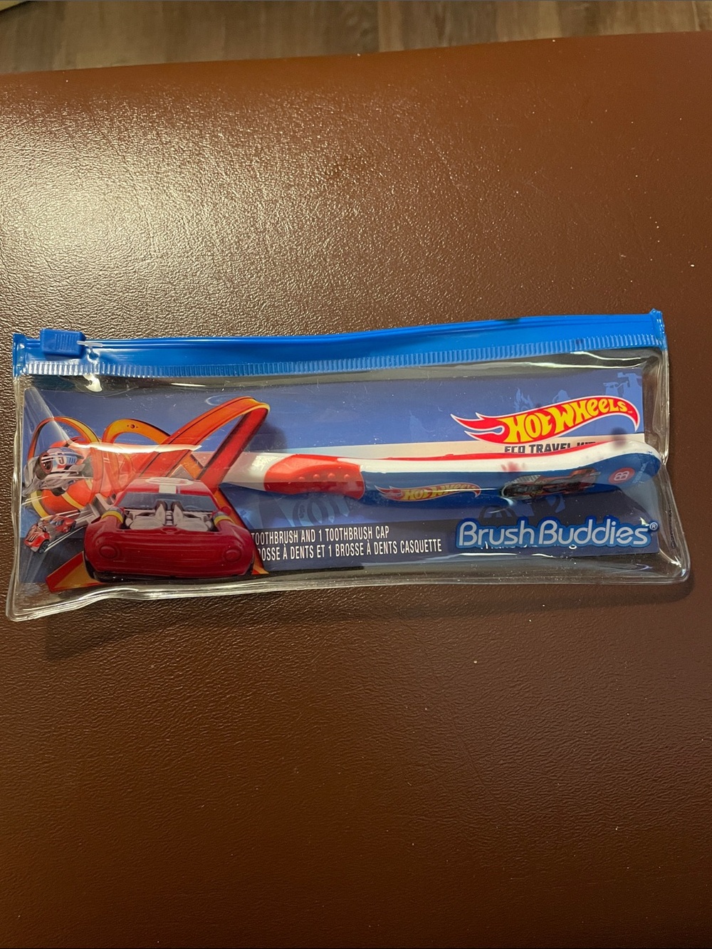 Hot Wheels blue and Red Brush Buddies Travel Toothbrush Set